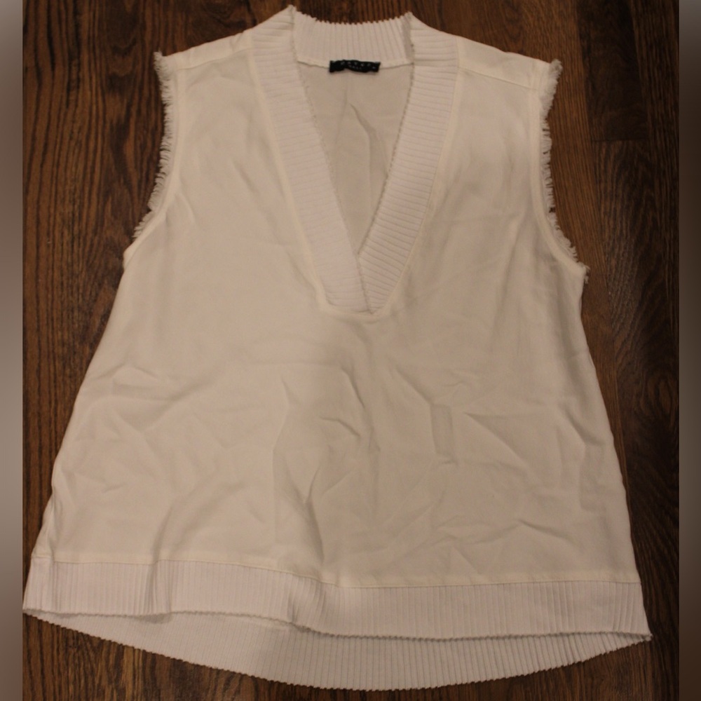 White v-neck fringe Maven West top